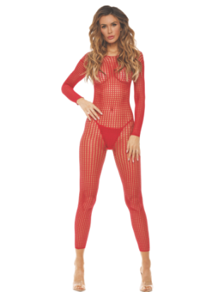 Bodystocking rouge ouvert à l'entrejambe - REN7108-RED